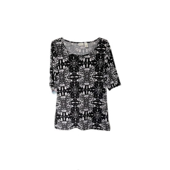 Kim Rogers Black White Patterned 3/4 Sleeve Dressy Blouse Women’s Large - Picture 3 of 9